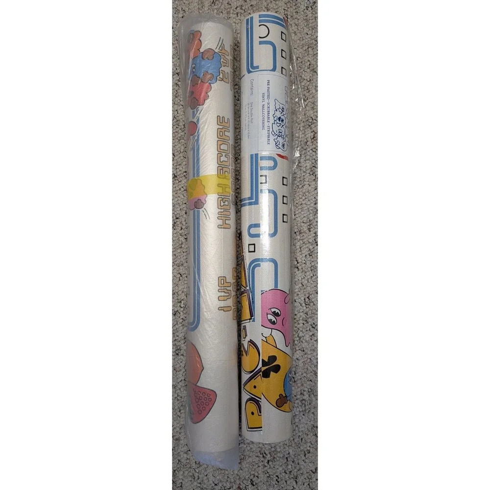 Vintage 1980 Pac-Man Wallpaper Double Roll Retro Arcade Vinyl 100+ sq ft
